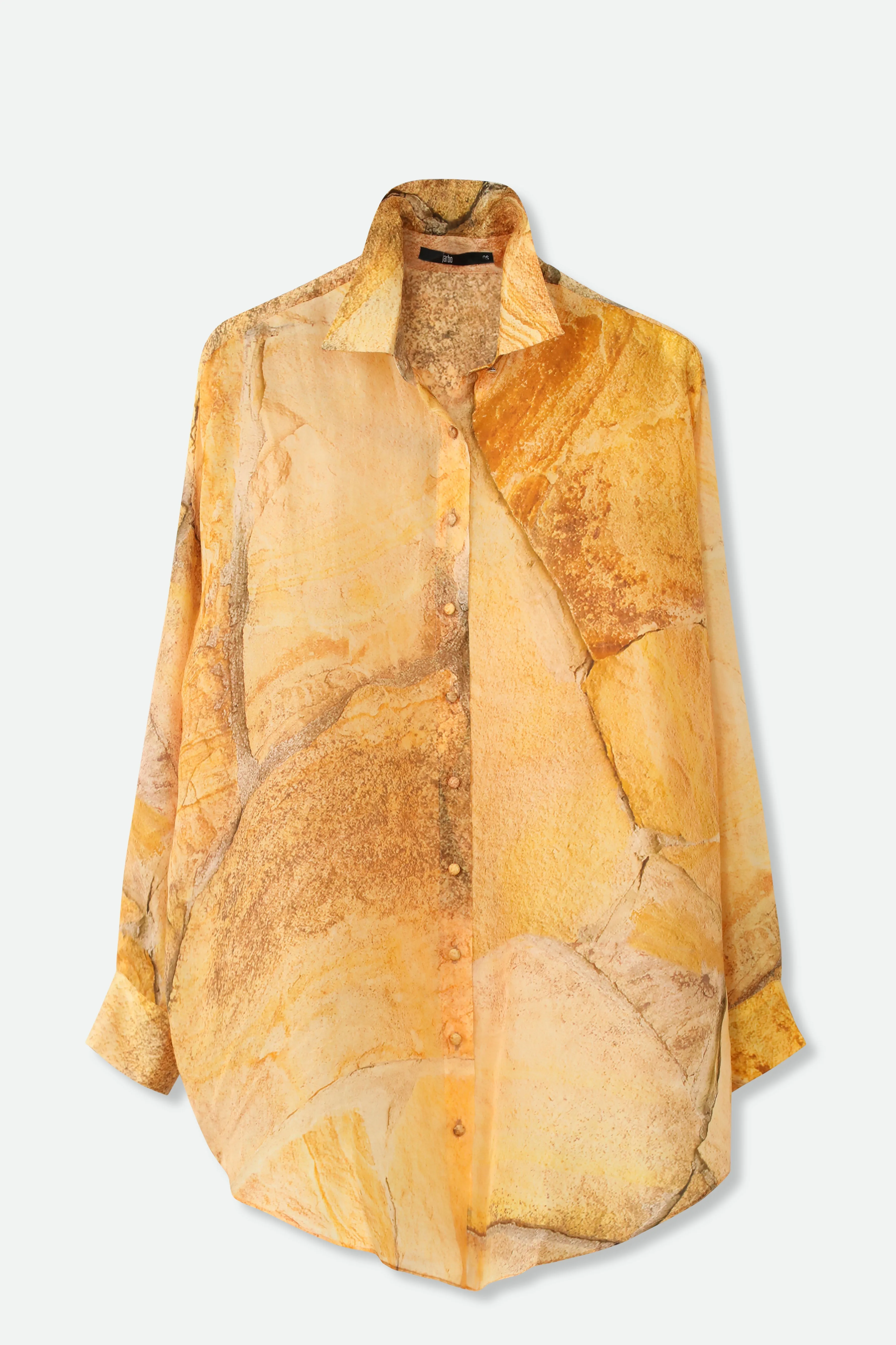 ZURI ONE-SIZE TUNIC IN PRINTED ITALIAN SILK VOILE GOLD SAND